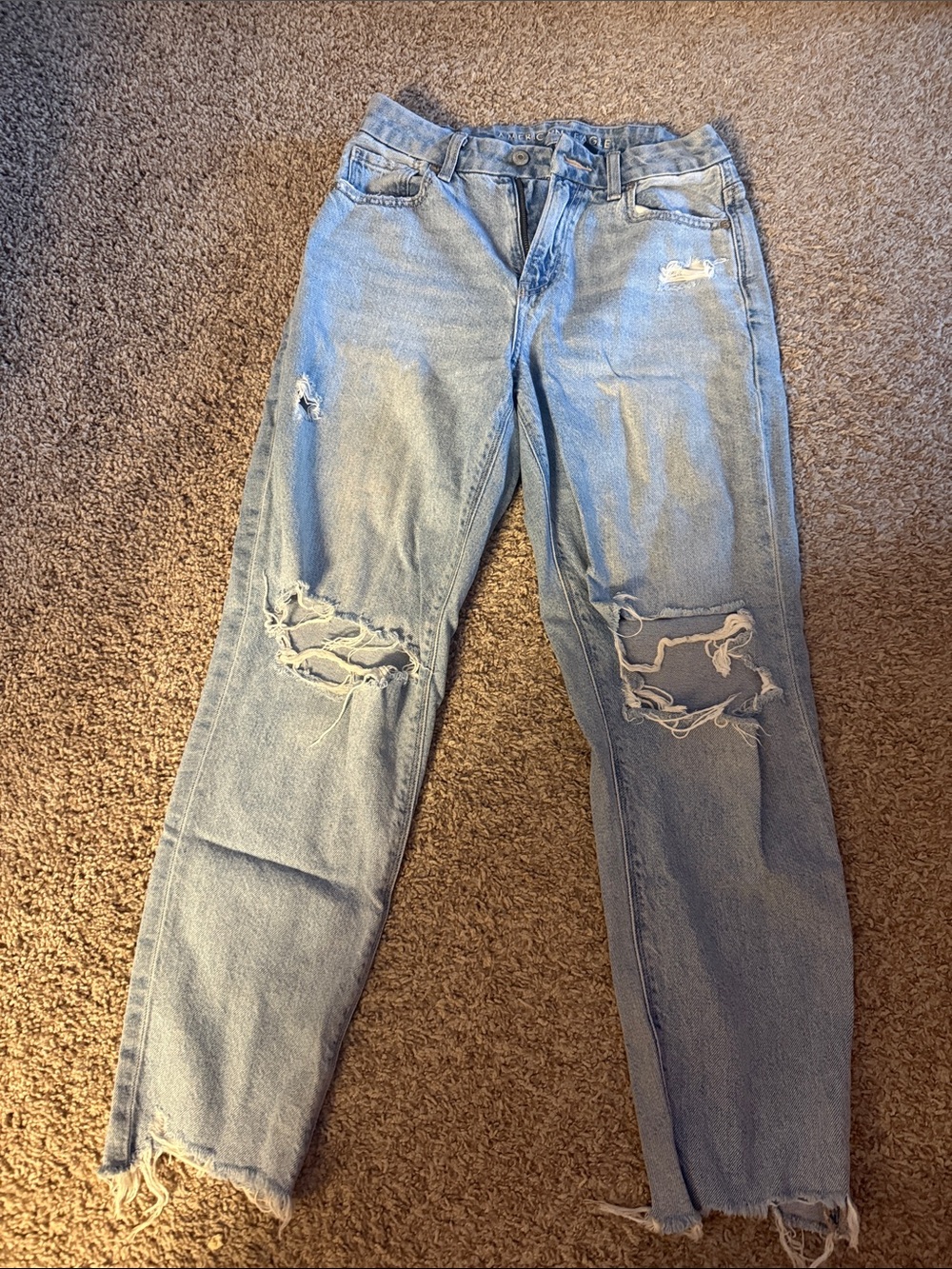 American Eagle Outfitters Light Blue Distressed Straight-Leg Jeans